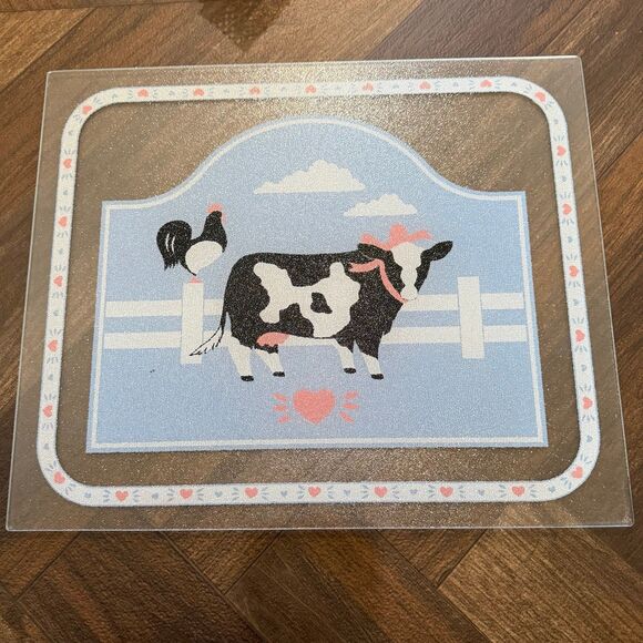 Other - Vintage Holstein Cows Country Hearts 15”x18” Textured Glass Cutting Board